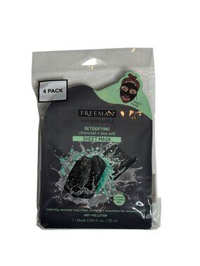 Freeman Charcoal Sheet Mask 4 Pack Detox Anti Pollution Sea Salt